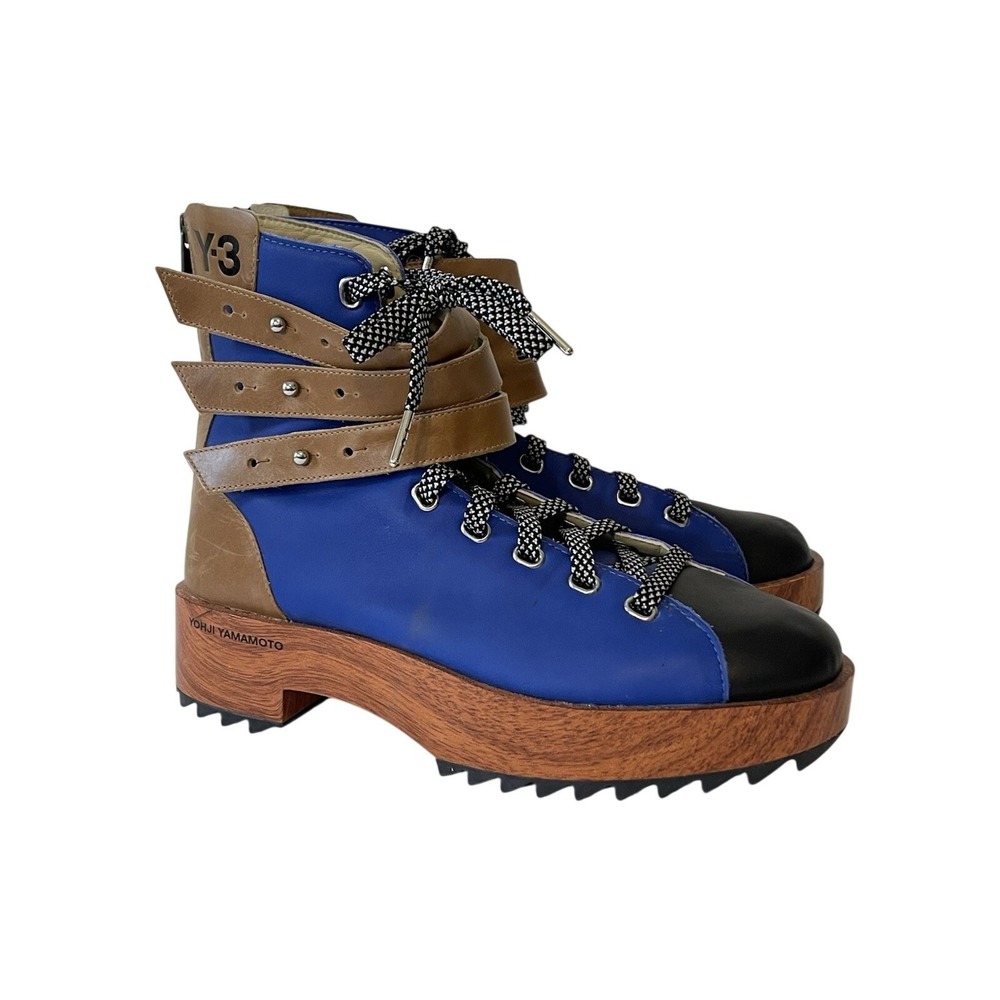 Y3 Mountain Climbers Boots Womens 9 Blue Wood Strappy Avant Garde Sneakers Shoes